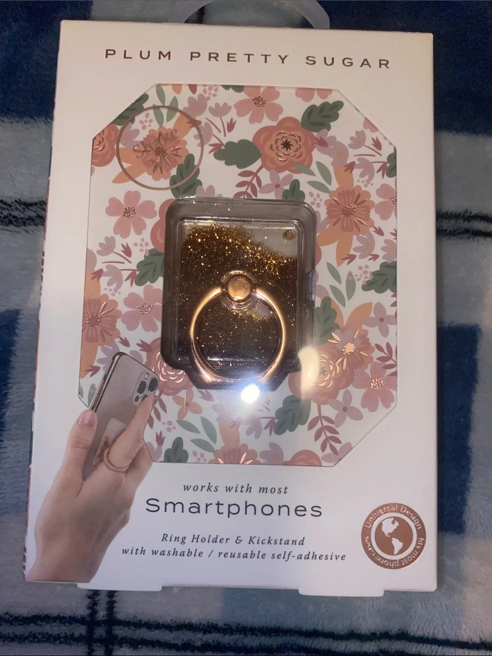 Plum Pretty Sugar Rose Gold Glitter Phone Ring Holder & Kickstand